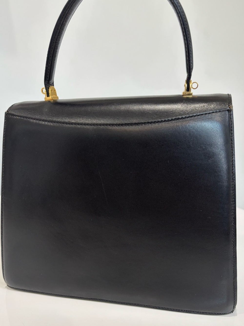 Bally Vintage Black Leather Top Handle Bag Gold Hardware Structured Crossbody - Picture 7 of 10